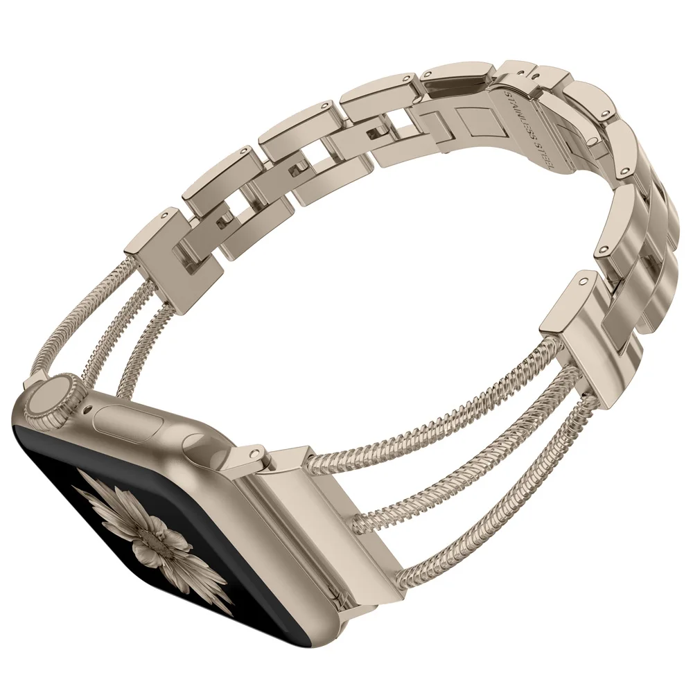 Champagne Женские браслеты из нержавеющей стали для Apple Watch, женский браслет, ремешок с ювелирной пряжкой для iWatch, серия 5, 4, 3, 2, 1 - Цвет ремешка: Champagne