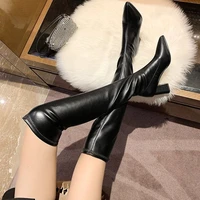 new womens top resiliency pu leather over the knee boots slip on thick high heel platform thigh boots ladies fashion shoes