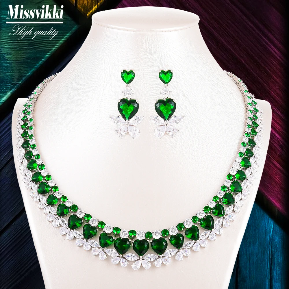 

Missvikki 4PCS Luxury Green Mixed Big Statement Jewelry set For Women Wedding Cubic Zircon CZ African Dubai Bridal Jewelry Gift