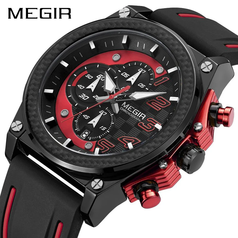 Часы MEGIR Мужские кварцевые с хронографом водонепроницаемые аналоговые в стиле