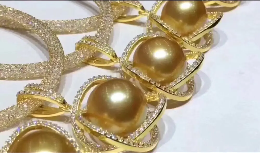 Женское Ожерелье с жемчугом золотыми жемчужинами 11 12 мм|Ожерелья| |