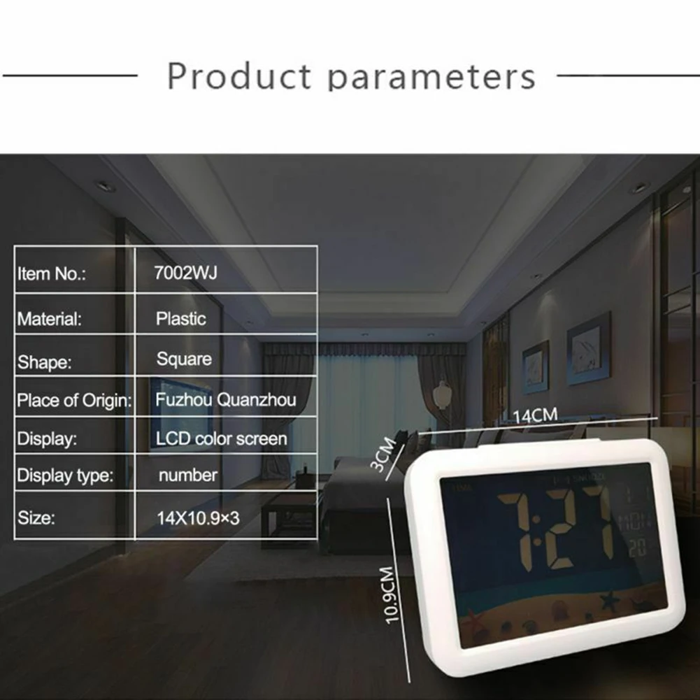 

7 Languages Bedside Alarm Clock For Children Students,LCD Big Color Screen Home Office Temperature Display Digital Alarm Clock