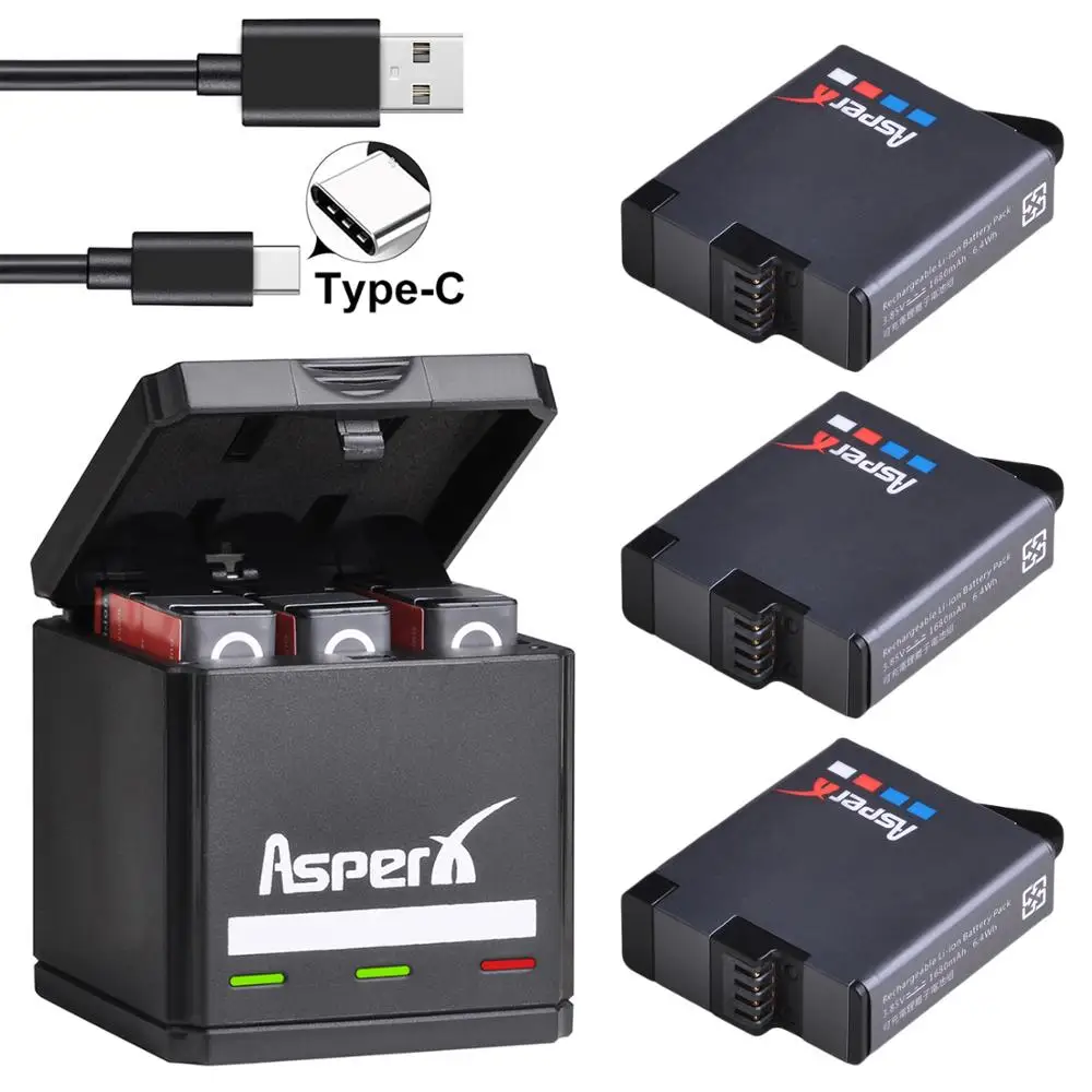 Аккумулятор 3 шт. для GoPro Hero7 Hero 6 5 8 + зарядное устройство с портами USB и портом Type C