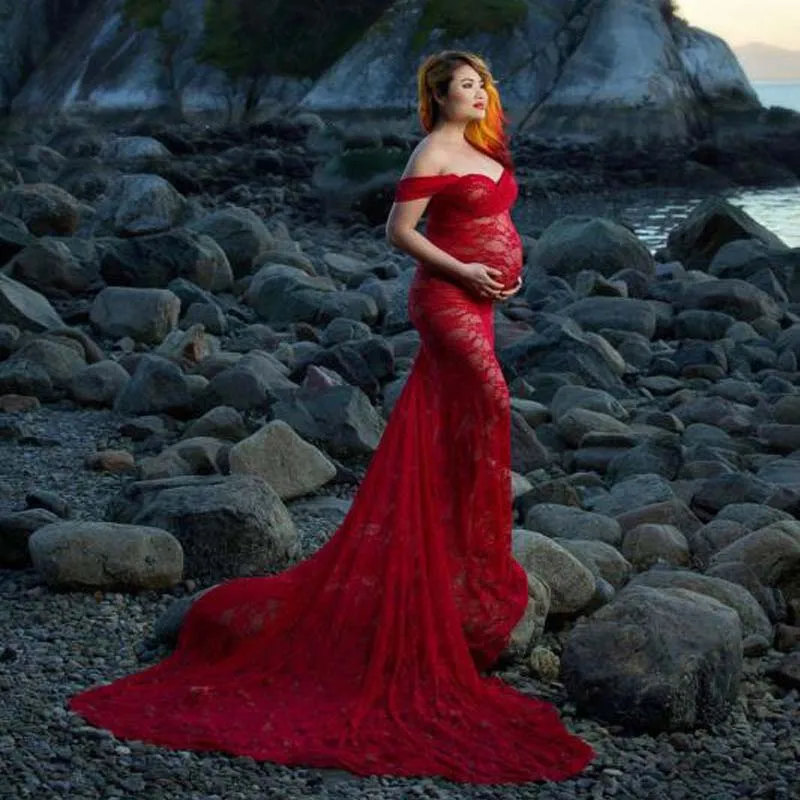 Long Tail Lace Maternity Dresses For Photo Shoot Photography Props Clothes Pregnancy Dress Pregnant Women | Мать и ребенок