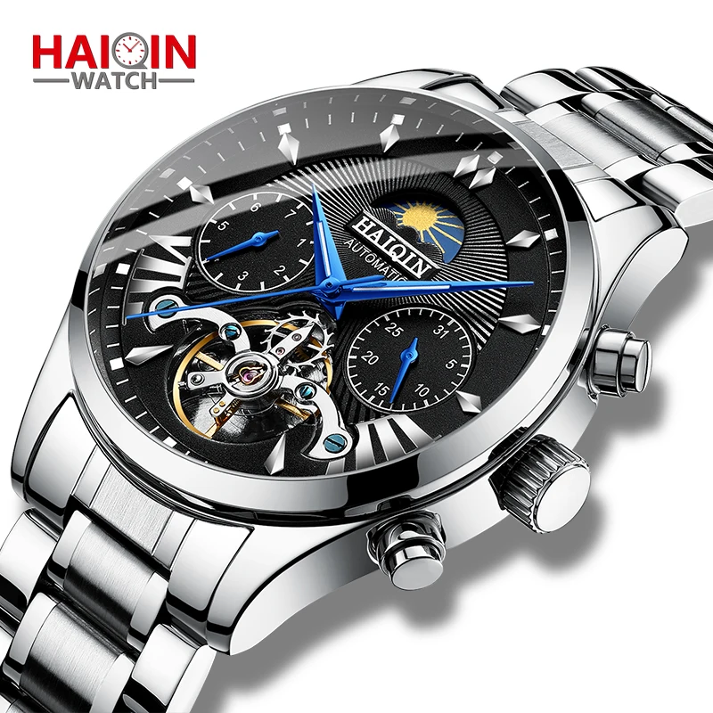Часы наручные HAIQIN Мужские автоматические брендовые Роскошные Механические