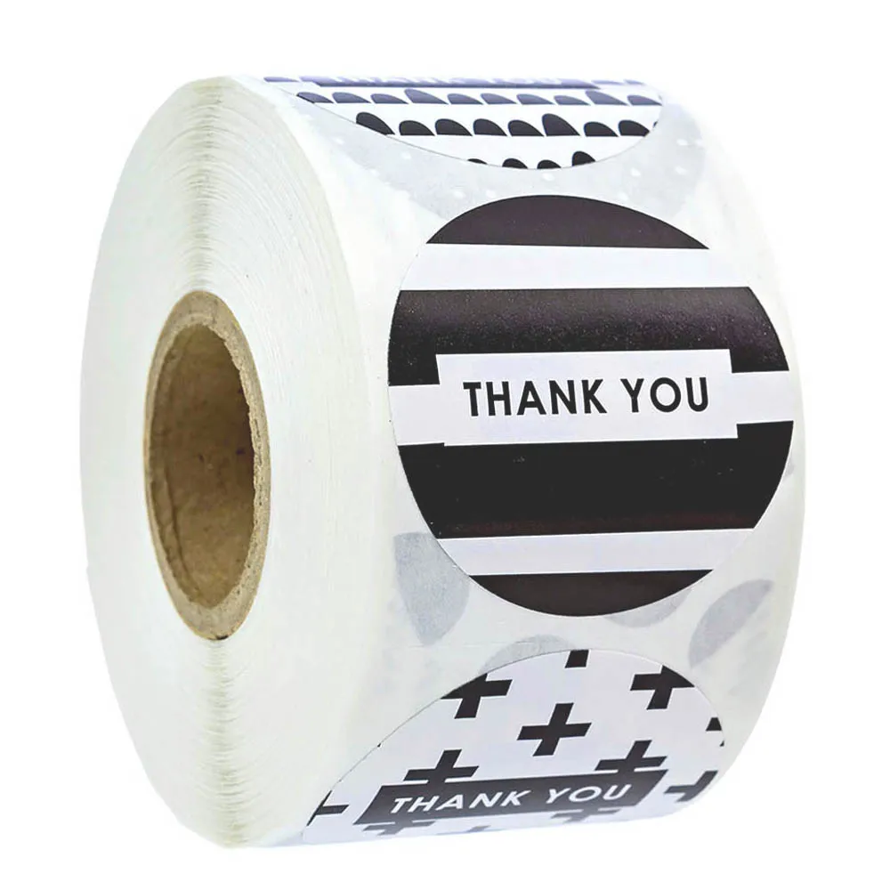 

500pcs Black White Stripes Thank You Stickers 1.5'' Circle Seal Labels Thanks Cards Business Packaging Gift Decoration Envelop