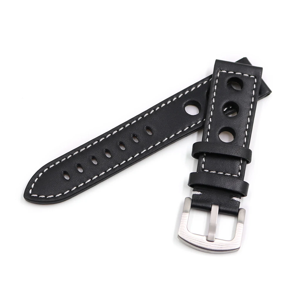 CARLYWET 22mm TOP Quality Real Calf Leather Brown with White Wrist Watch Band Strap Clasp For Tissot Breilting IWC Seiko Tudor