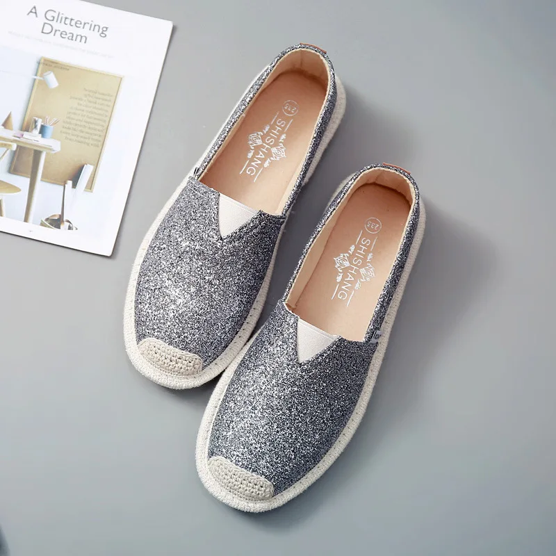 

Women Loafers Paillette Spring Flat Shoes Ladies Sequin Fisherman Casual Shoes Lightweight Breathable Golden Loafers Lazy Flats