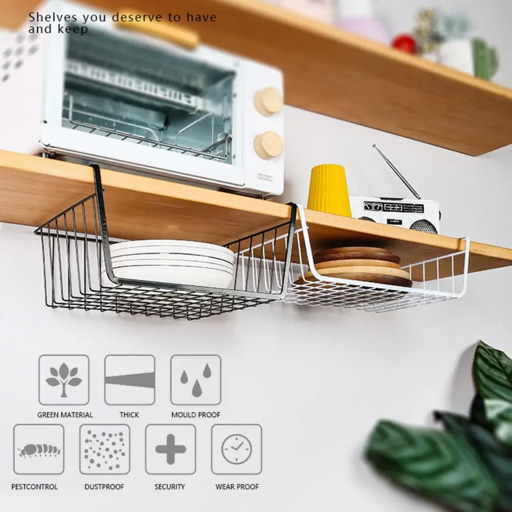 

Under Shelf Basket Embedded Thicken Wrought Iron Table Cabinet Hanging Shelf for Bedroom Under Shelf Basket