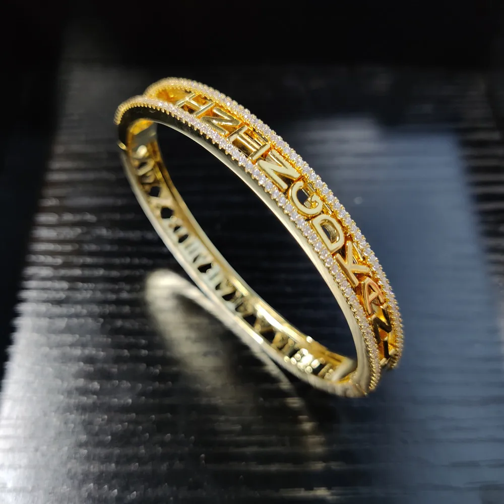 2021 New Diy Charms Bangle Bracelet Women Custom Name Bangle Personality Zircon Letters Bangle Design Slide Bracelet Gift