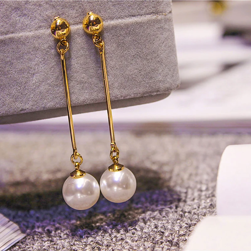 Длинные серьги подвески с круглым жемчугом летняя Корейская эстетика