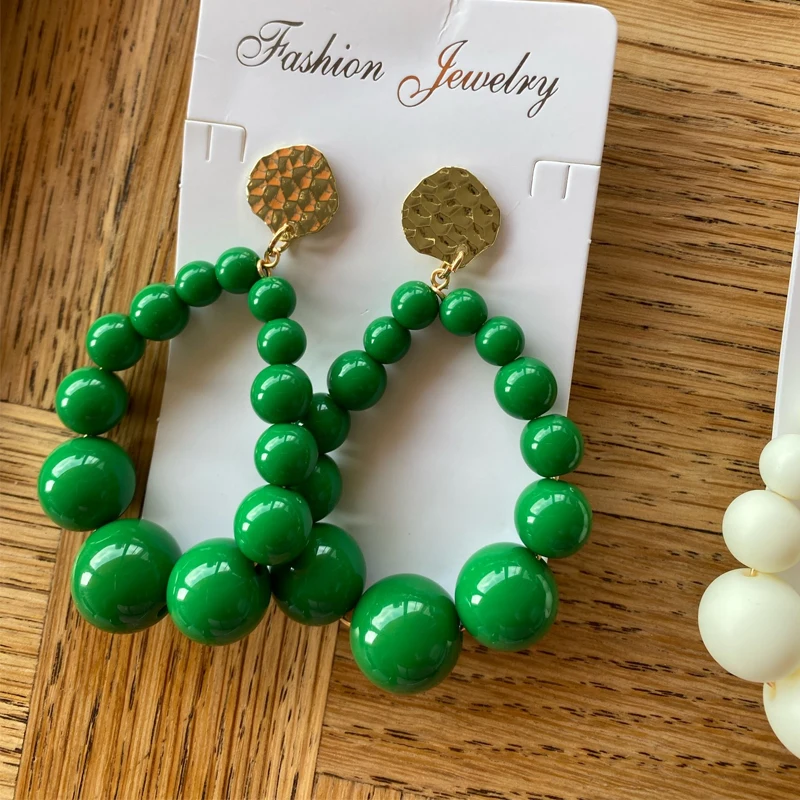 

Trendy Bohemian Colorful Bead Hyperbol Earrings for Women Gradual Acrylic Vintage Hanging Earrings Fashion Female Party Jewelry