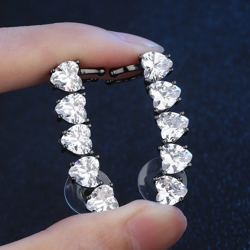 OMYFUN заводская цена женские серьги манжеты с сердцем Кристальные драгоценные