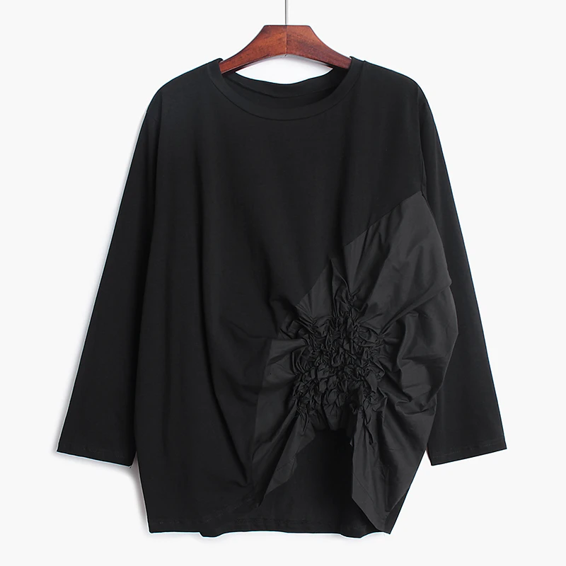 CHICEVER корейский стиль лоскутные женские рубашки с круглым вырезом и длинным