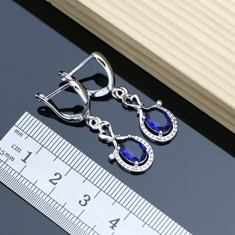 Серьги с голубым сапфиром 925 Серебряное обручальное кольцо набор украшений для