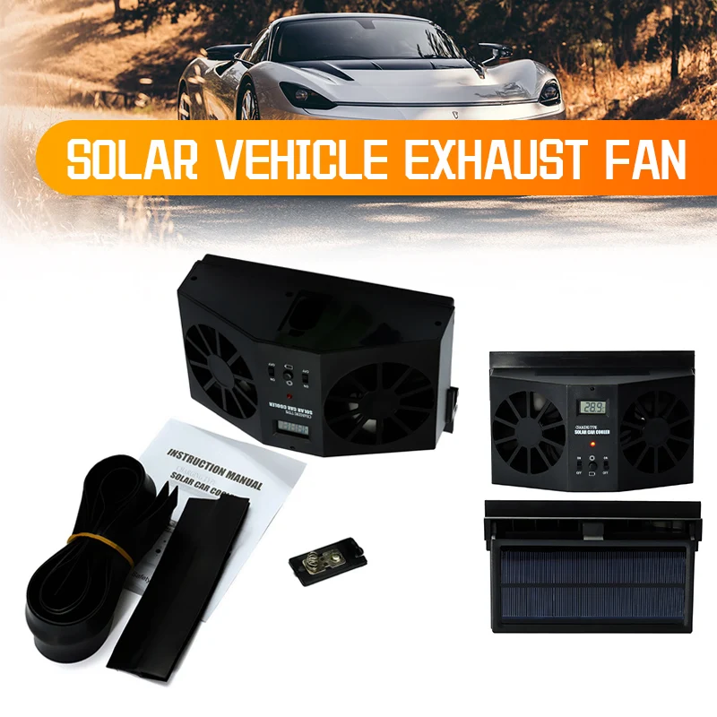 

Exhaust fan Car Solar Power Fan Car Exhaust Fan Double Air Outlet Car Window Cooling Cooler Rechargeable Ventilation Black