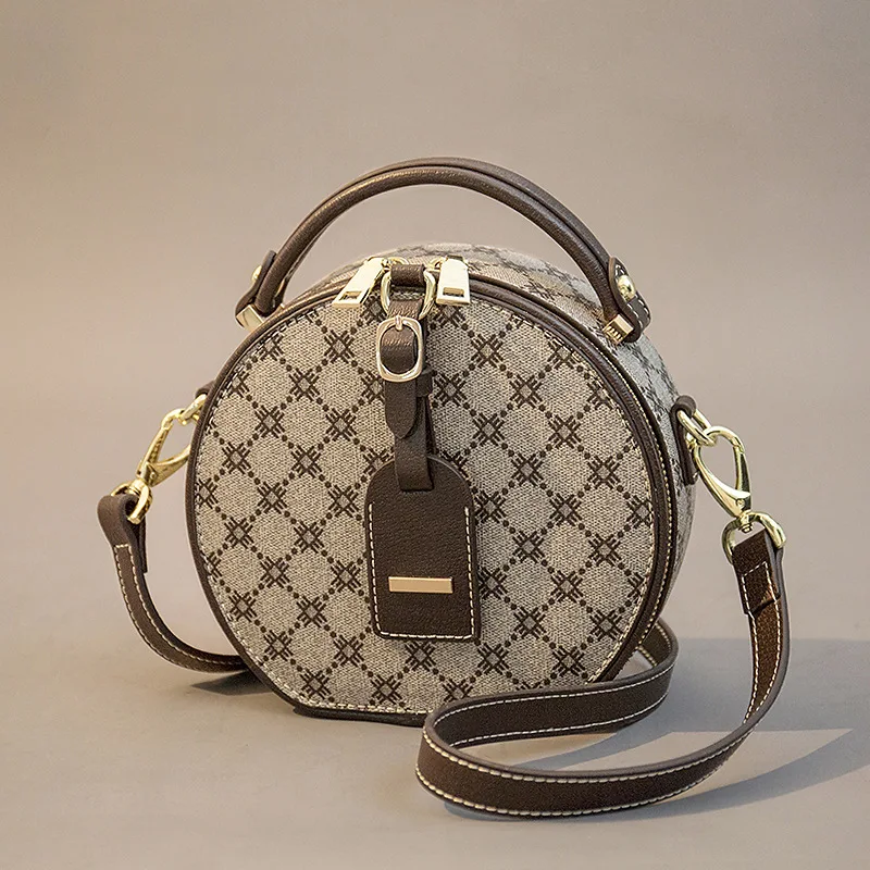 

2021 New Fashion Retro Prints Circular Bags for Women Luxury Brand Women Handbags Genuine Leather Purses and Handbags Monogram
