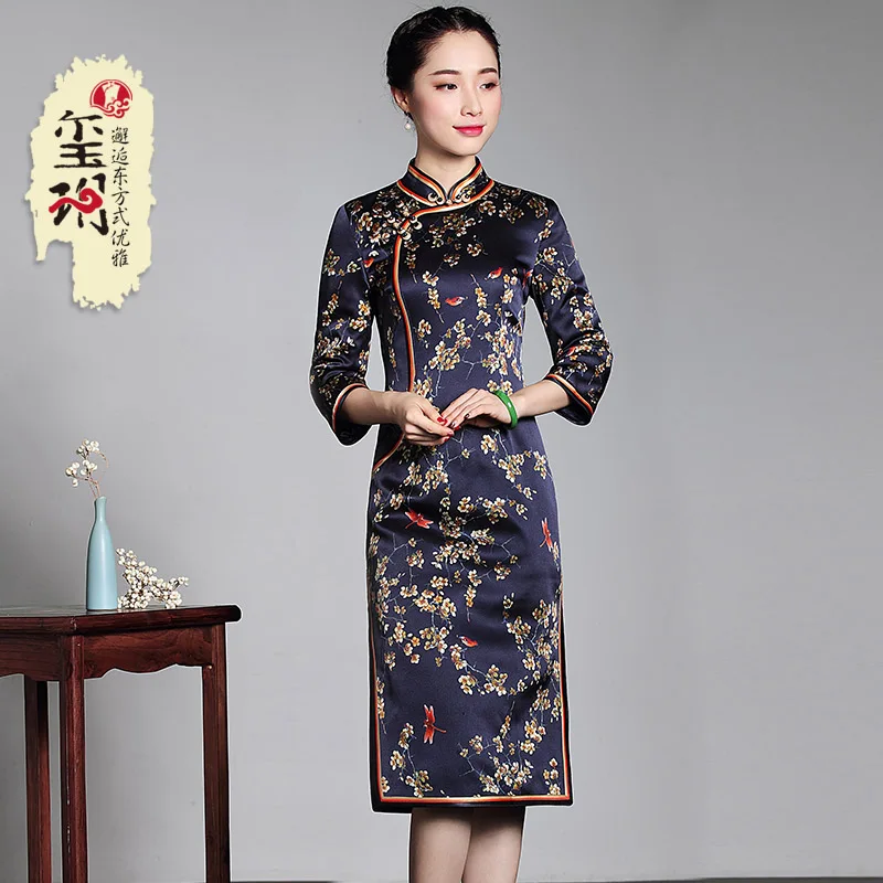 

Xiyue 2021 winter retro silk mid long cotton clip modified daily short Qipao dress