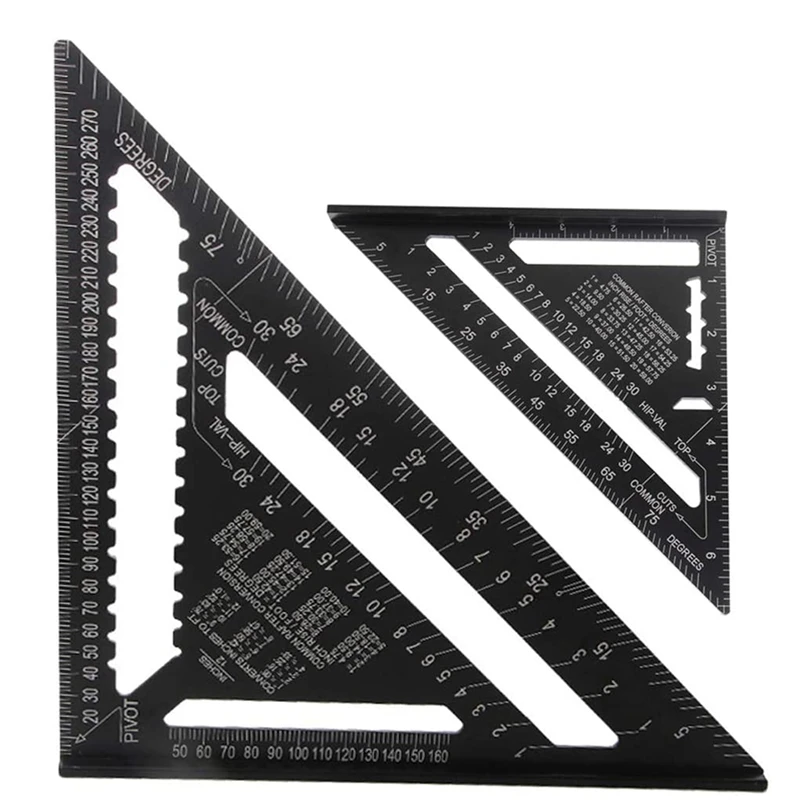 

7-дюймовая и 12-дюймовая линейка из алюминиевого сплава с тройным углом, квадратный транспортир, инструмент для измерения компоновки для инж...
