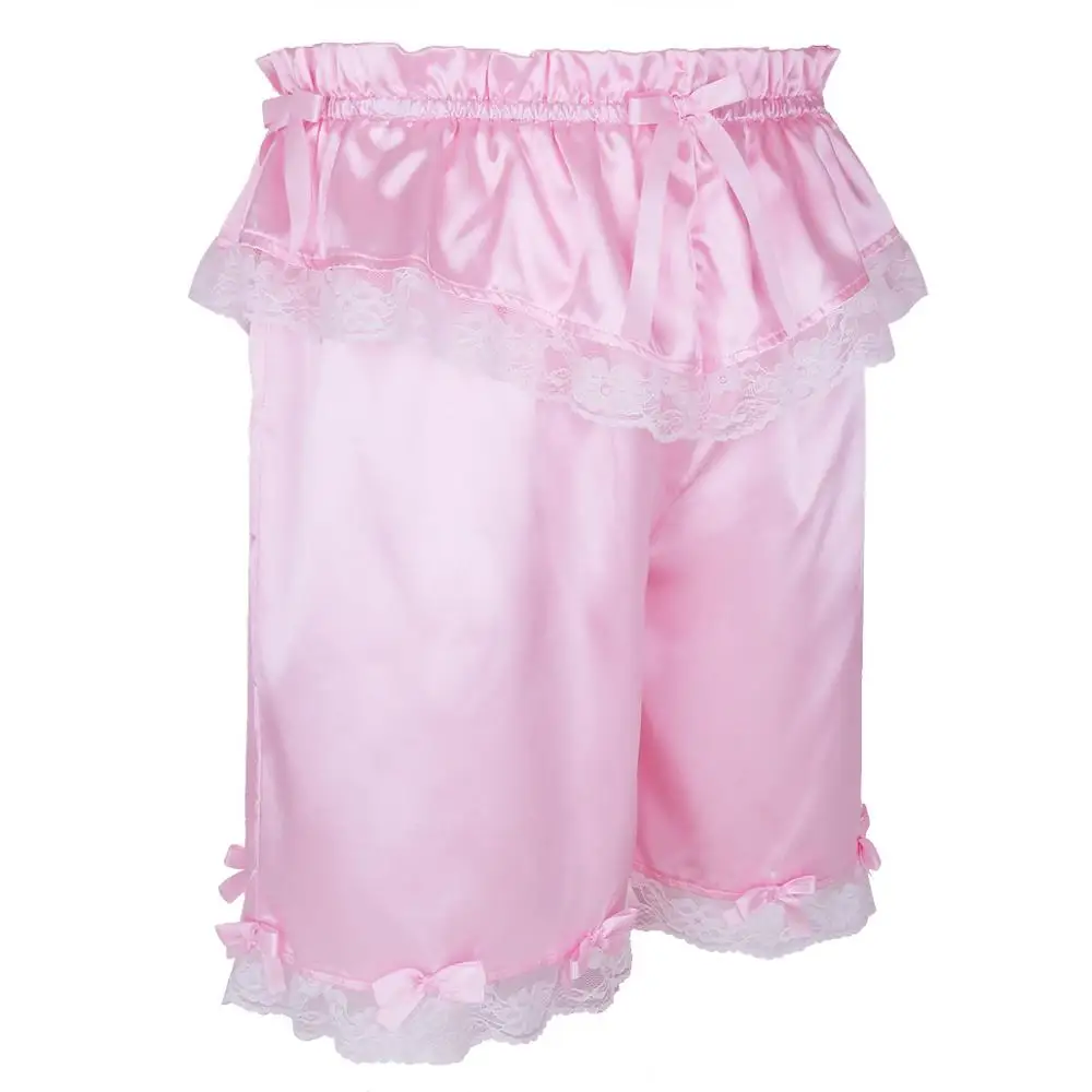 Feeshow мужские Crossdress шелковистые Frilly французские горничные шаровары Классическое