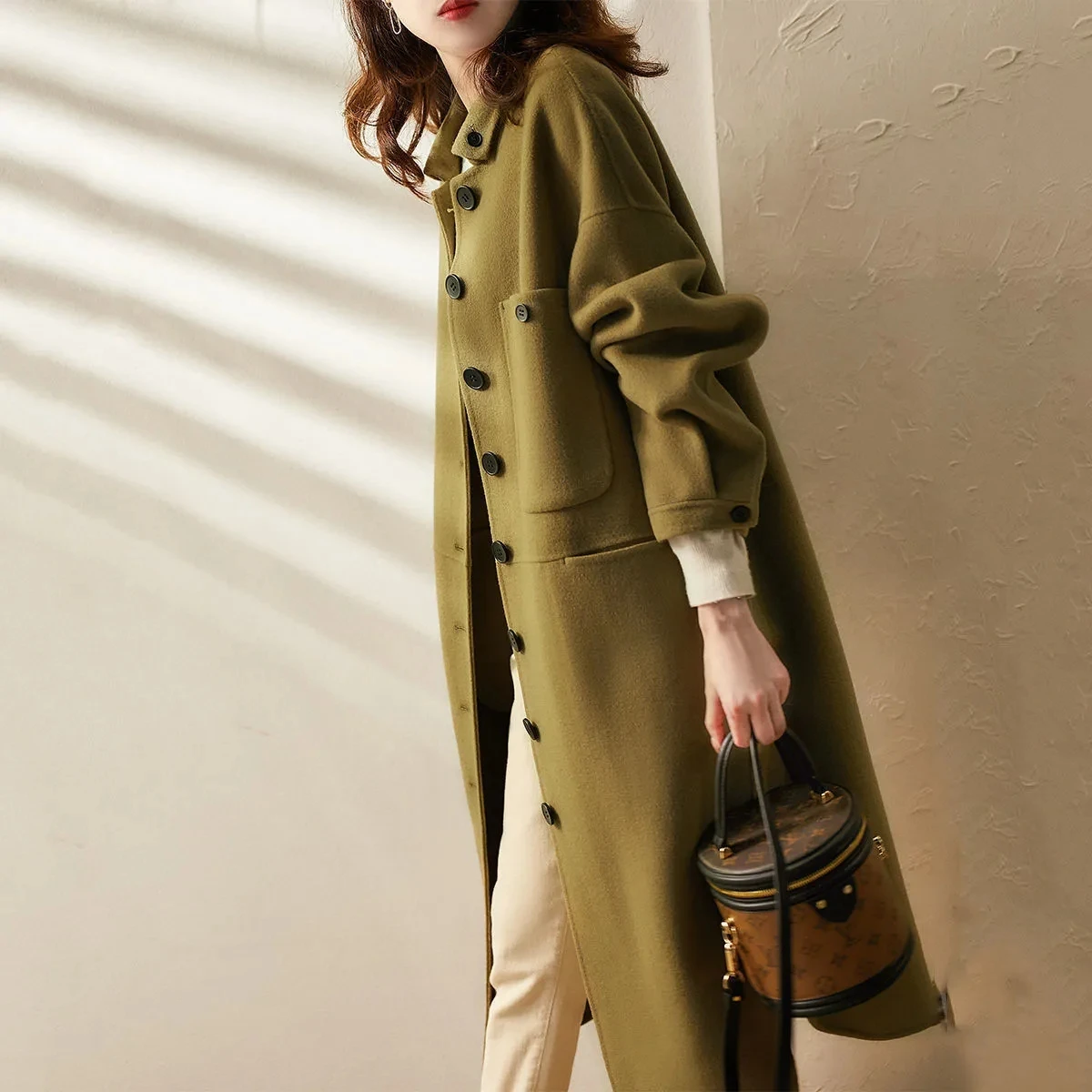

Women's Winter Jackets 2021 Long Overcoat Korean Style Green Outerwear Elegant Coats Ladies Sheepskin Trench Wraps Tweed Loose