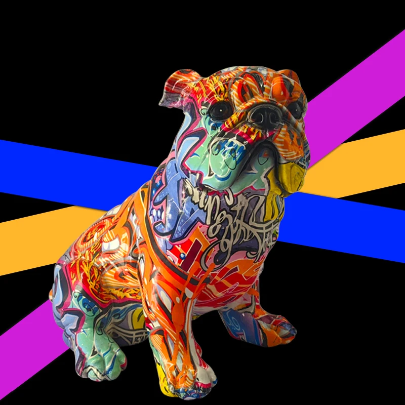 

Color Tuya Bulldog Statue Living Room Ornaments Home Entrance Wine Cabinet Office Decors Oil Painting Dog Resin Crafts Sculpture