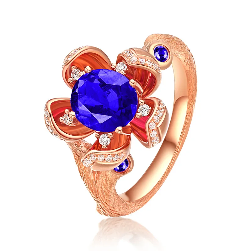 Обручальные кольца с цветком и драгоценным камнем серебро 925 пробы размер 5-10 6