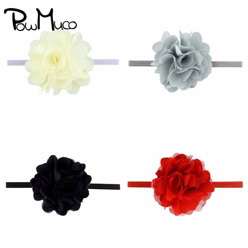 

Powmuco 6pcs/lot Baby Girls Fashion Net Yarn Floral Hairband Solid Color Handmade Flower Elastic Headband Kids Hair Accessories