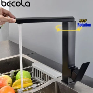 Черный смеситель для кухни из нержавеющей стали 304, вращающийся квадратный бессвинцовый смеситель для раковины смеситель холодной и горячей воды