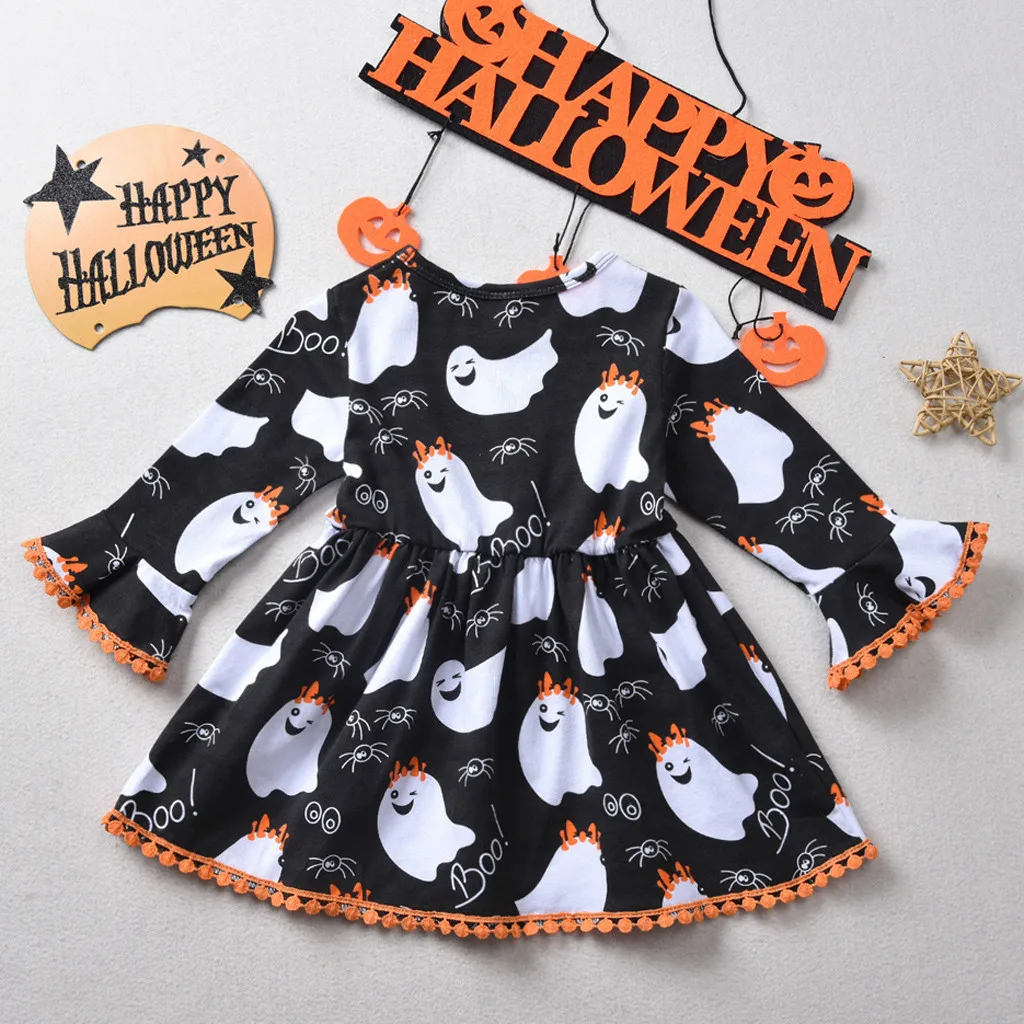 Girl Dress Toddler Kids Baby Formal Halloween Ghost Print Princess Party Outfits Girls Fashion Winter Leisure | Детская одежда и