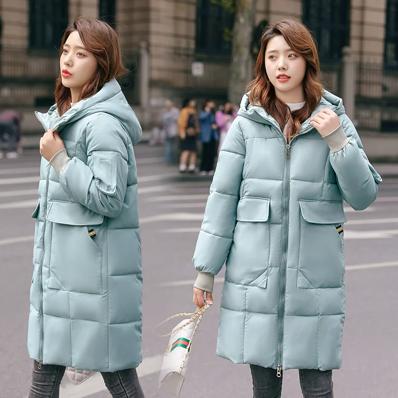 

KUYOMENS Women Winter Jacket With Hooded Coat Cotton Padding Warm Glossy Long Puffer Jackets Parkas Mujer Winter Coat Female