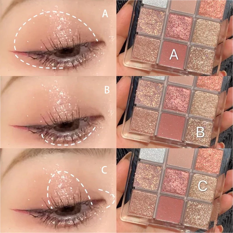 Палитра теней для век 9 цветов блестящие водостойкие с бриллиантовым пигментом