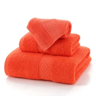 orange red Набор из 3 однотонных хлопковых банных полотенец для домашнего использования в американском стиле, Мягкое хлопковое абсорбирующее быстросохнущее полотенце для ванной комнаты - Цвет: orange red