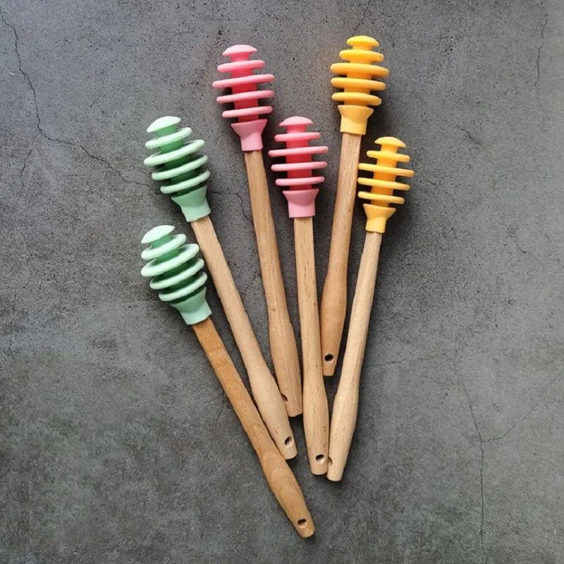 Силиконовые Мёд соус ложка-мешалка Бук деревянная ручка практичный