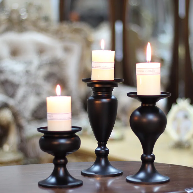 

New Year Home Decor Candle Holder Candlesticks for Candles Simple Retro Black Paint Creative Iron Art Wedding Decoration