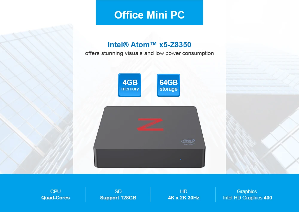 Мини ПК Z85 4usb Intel Atom Z8350 до 1 92 ГГц 4 + 64 ГБ eMMC windows 10 4K HDMI VGA 5 Wi Fi 1000 Мбит/с LAN