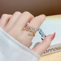 2021 new luxury shiny zircon leaf shape gold open rings for woman korean fashion jewelry party goth girls unusual rings