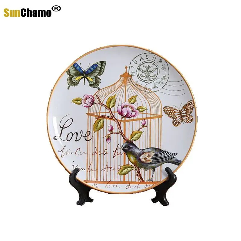 

New Wall Decoration European Style Flower and Bird Ceramic Background Creative Hanging Plate Pendant Dishes for Home CN(Origin)