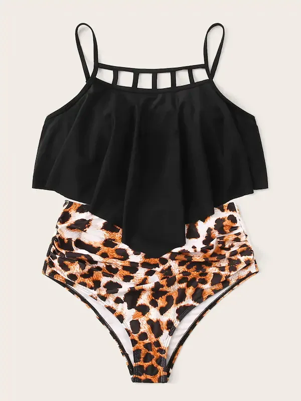 Swimwear Women Sunflower Print Ruffle Two Piece Swimsuit Female Halter Bathing Suit Beach High Waist Swimwear Banador Mujer
