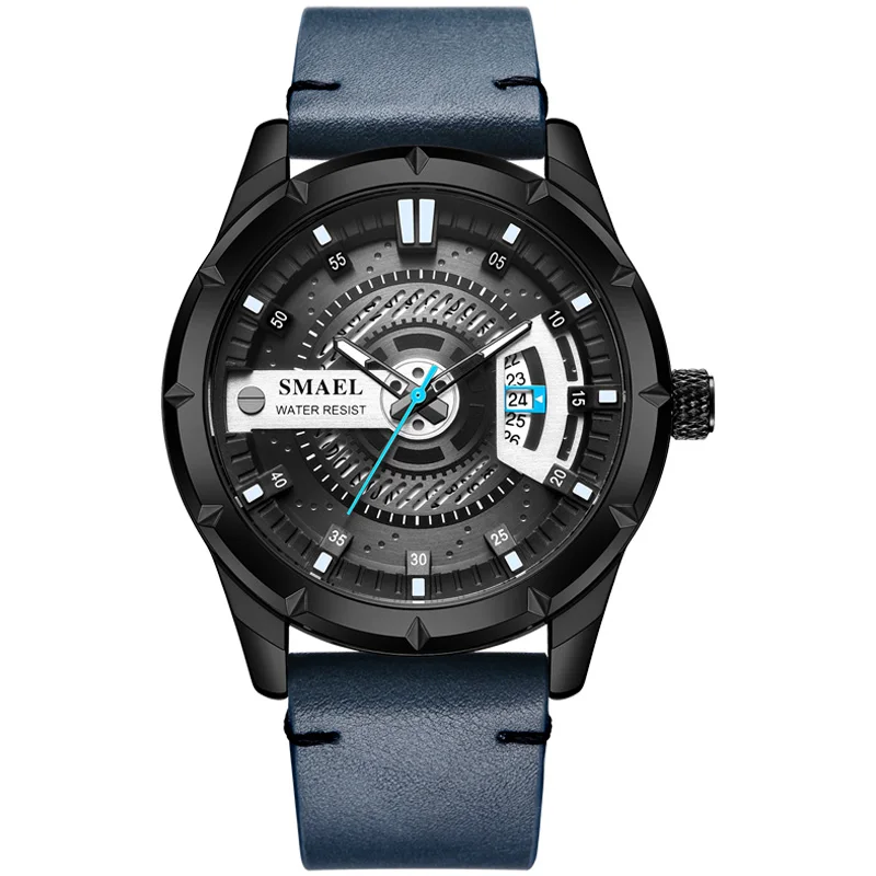Black Blue Спортивные мужские часы SMAEL, водонепроницаемые, 50 м, военные часы с будильником, хронограф, кварцевые наручные часы, секундомер, Relogio Masculino 1545 - Цвет: Black Blue