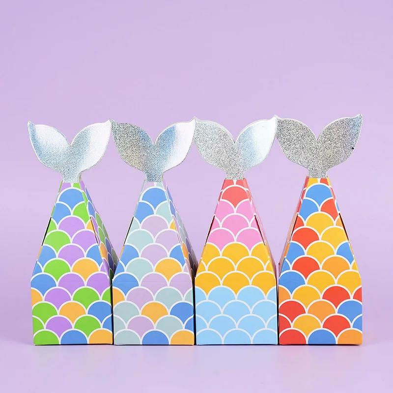 

10pcs/lot Mermaid Tail Box Mermaid Candy Box for Baby Shower Wedding Kids Birthday Party Favors Paper Bags Gift Package Supplies