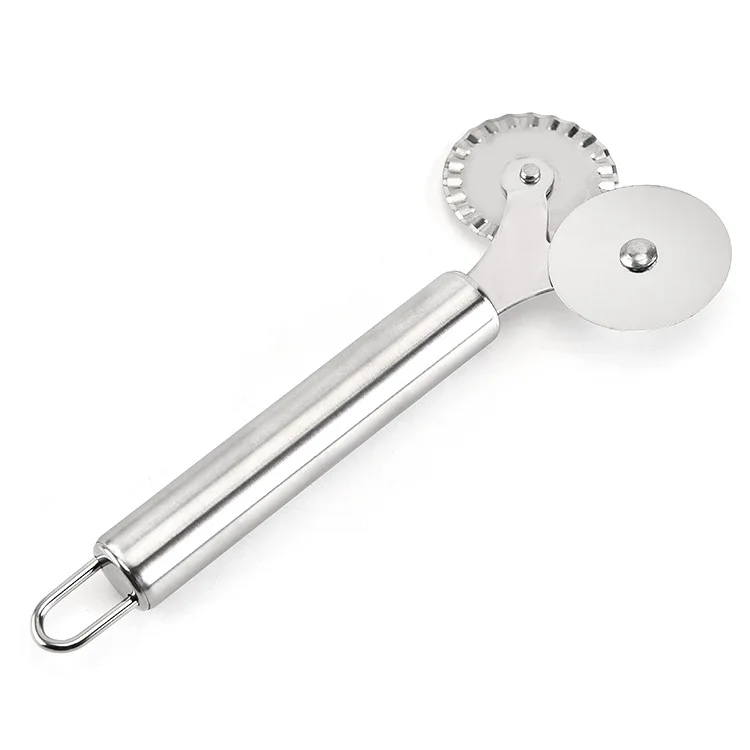 

Double Roller Stainless Steel Pizza Cutter Double Roller Pizza Knife Cutter Pastry Pasta Dough Crimper Kitchen Pizza Tools
