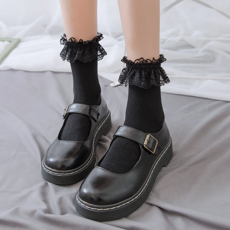 Fashion Socks Lolita Style Japanese Cute Girl Woman Fashion Lace Socking Sweet Retro Frilly Ruffle Cotton Princess Socks