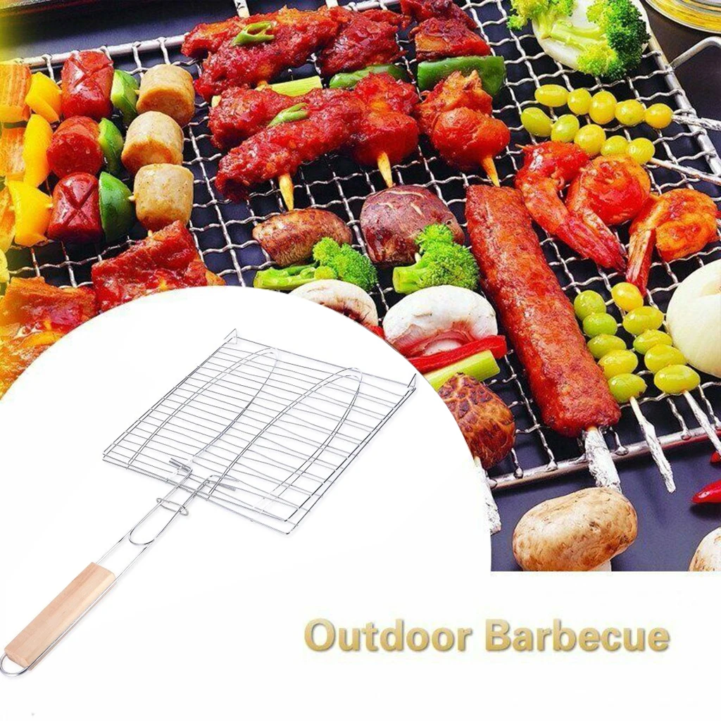 

BBQ Grilling Basket Clip Stainless Steel Nonstick Barbecue Grill Mesh for Meat Fish Wild Barbecue Food Holder Tray Easy Washable