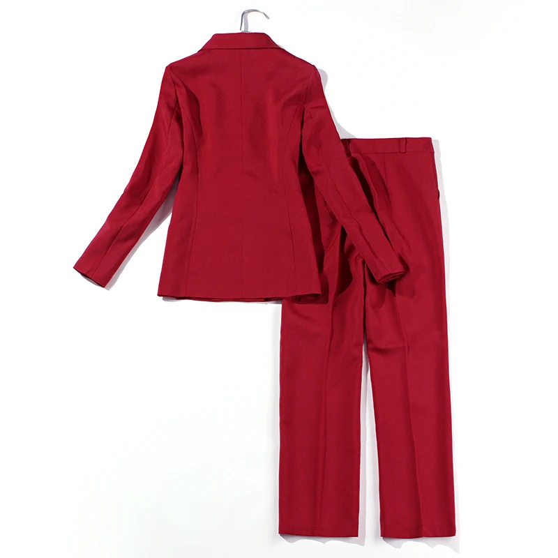 Женский костюм с брюками профессиональный офисный модный двубортный красный