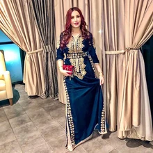 Smileven-Vestidos de Noche de caftán marroquí, vestido de fiesta Formal de terciopelo de manga larga con abertura lateral de sirena