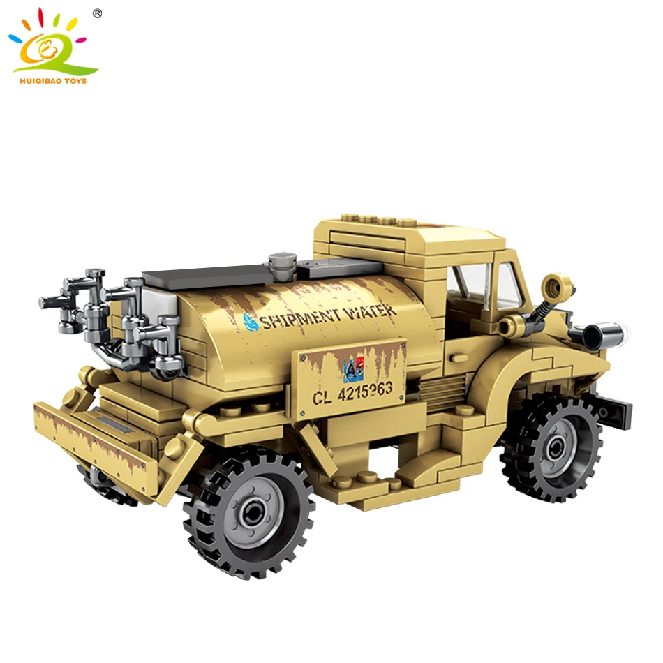 HUIQIBAO 284 шт. Военный Грузовой автомобиль с водным танком строительные блоки