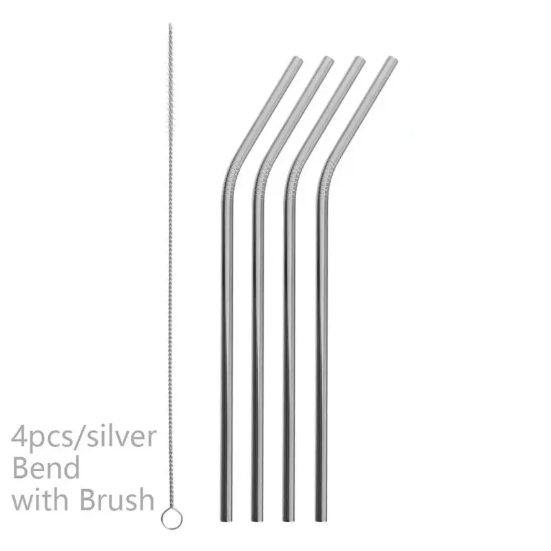 4 Silver Bent 4/8 шт 7 цветов металлическая соломинка из нержавеющей стали для питья в многоразовых соломинках - Цвет: 4 Silver Bent
