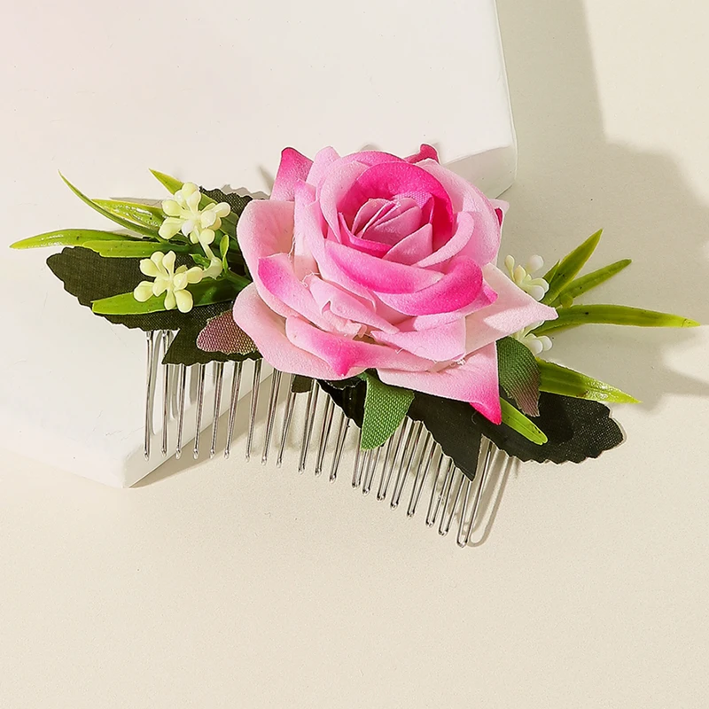 

2 Pcs/Set Pink Flower Crown Bridal Hair Combs Fascinators Weddings Head Piece Handmade Headbands Haar Accessoires Voor Vrouwen