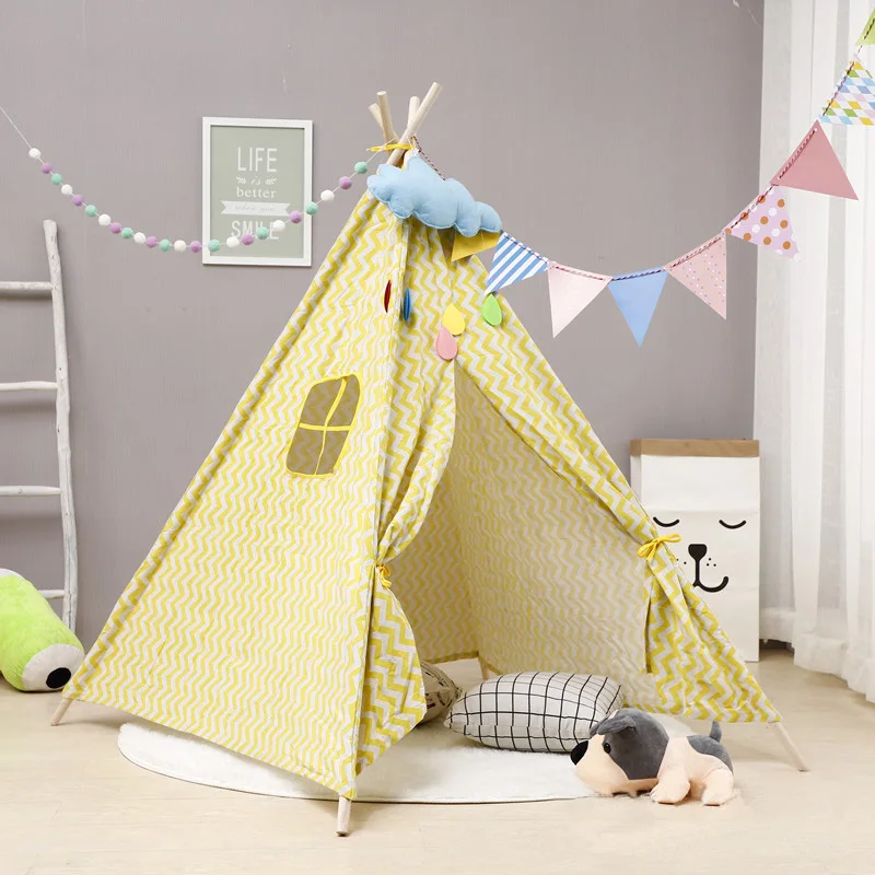 1,6 м детская палатка Tipi большой Unbleached холст оригинальная детская палатка дом складной Крытый детский игровой дом Индия треугольные палатки - Цвет: WJ0050F